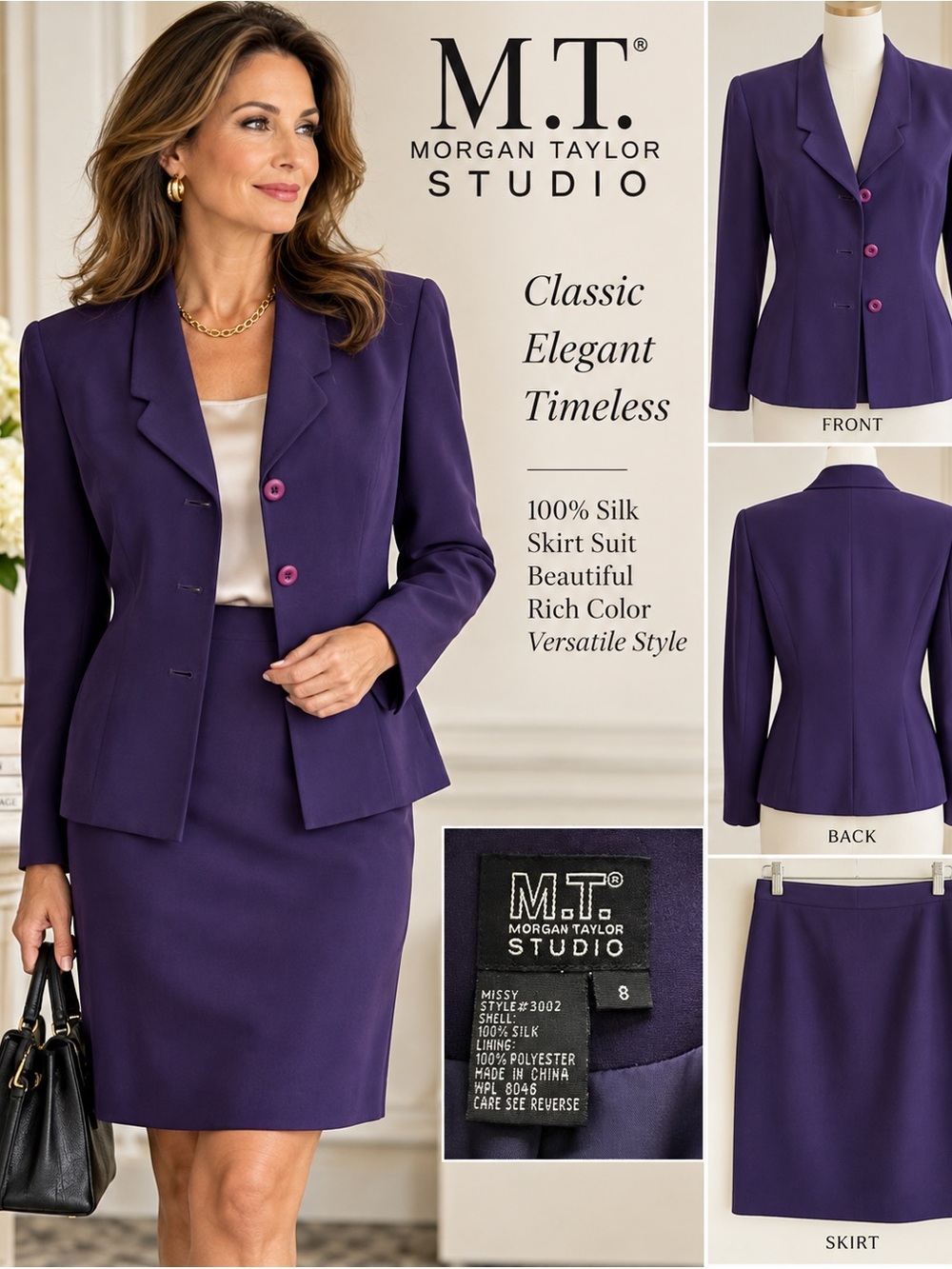 Morgan Taylor Purple Silk Blazer with Fitted Silhouette Size 8
